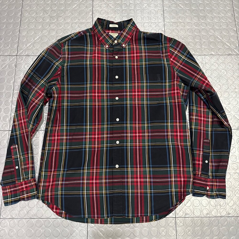 J Crew Classic Secret Wash Organic Cotton Stretch Button Down Shirt Plaid L